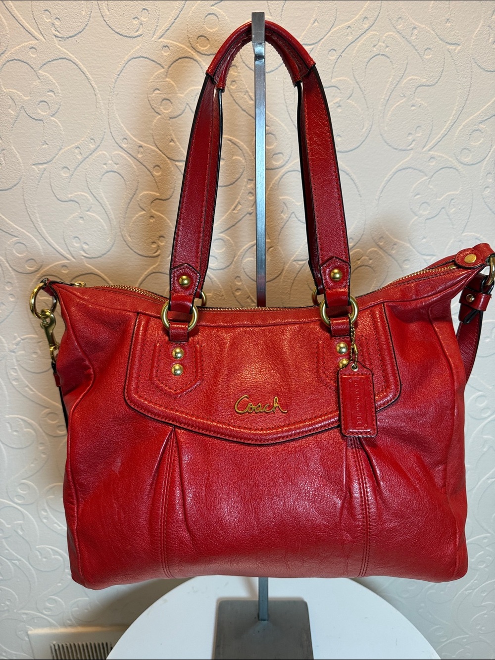 Vintage Coach Ashley Red Leather Tote Bag - Picture 1 of 12